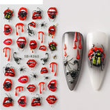 1/2pcs Charming Embossed Lips & Spider Nail Decals 5D Sexy Red Lip Nail Art Sticker Halloween Punk Style Manicure Accessories