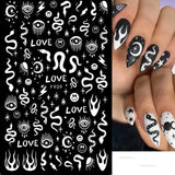 Adhesive stickers with European and American style cross snake black and white wave dot hot silver line letter nail stickers