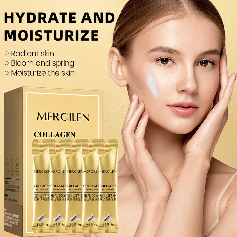 Mercilen Recombinant Collagen Wrinkle-Filling Gel Mask 4Gx60 Packs, Moisturizes, Nourishes, and Firms the Skin, Deeply Cleanses, Brightens, and Evens Skin Tone, Making Skin Look Younger, Suitable for All Skin Types