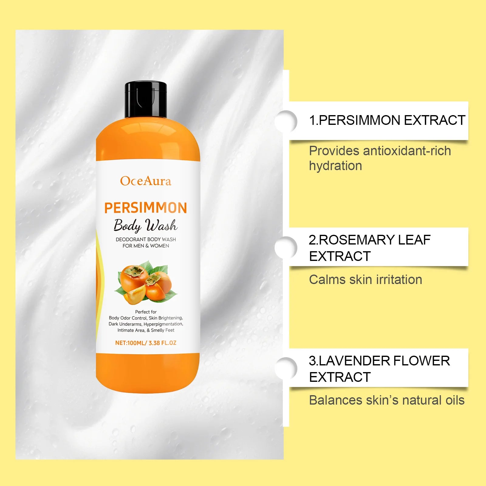 Persimmon Body Wash Gel Gentle Cleansing Moisturizing Skin Exfoliating Shower Gel Smooth Soft Body Odor Remover Bath Products