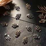 10Pcs Halloween Skull Hand Nail Art Accessories Punk Alloy Skeleton Hands Nail Supplies Retro Gold Silver Halloween Nail Charms