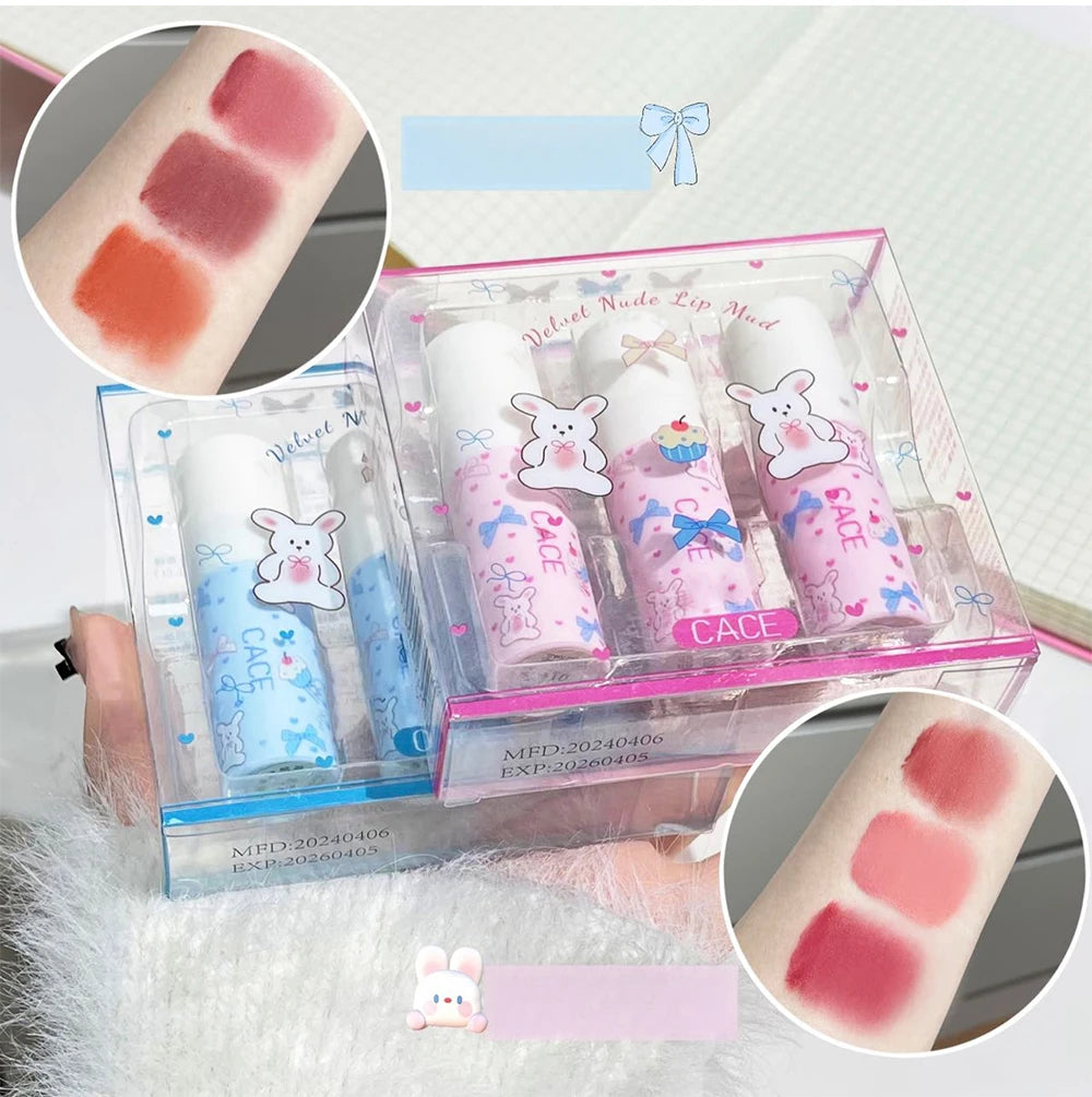 Little Bunny Lip Mud Set Velvet Nude Matte Texture Silky Lipstick Makeup