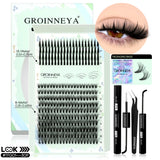 GROINNEYA Lash Clusters Kit Spikes Lash Individuals Eyelash Clusters D-Curly Lash Clusters Kit with Bond and Seal Makeup