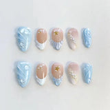 24pcs Wearable Press on Nails Strawberry Bow Design Nails Tips Red Short Almond Pearl Starlight Fake Nail Art Flower False Nails