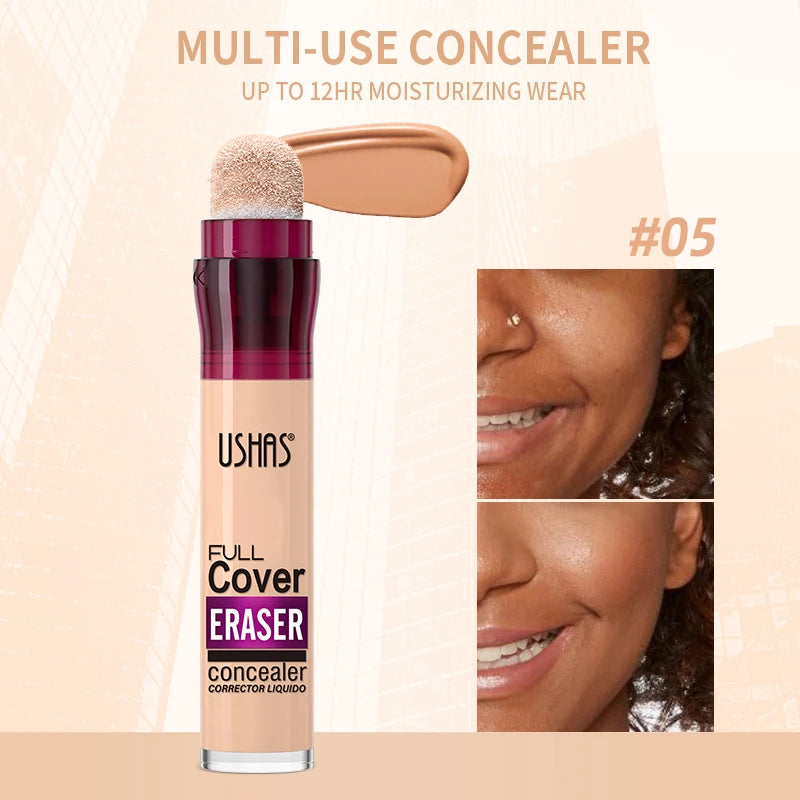 USHAS 12 Color Liquid Concealer Moisturizing Rotating Sponge Head Concealer Long Lasting Lightweight Multi-use Foundation Makeup