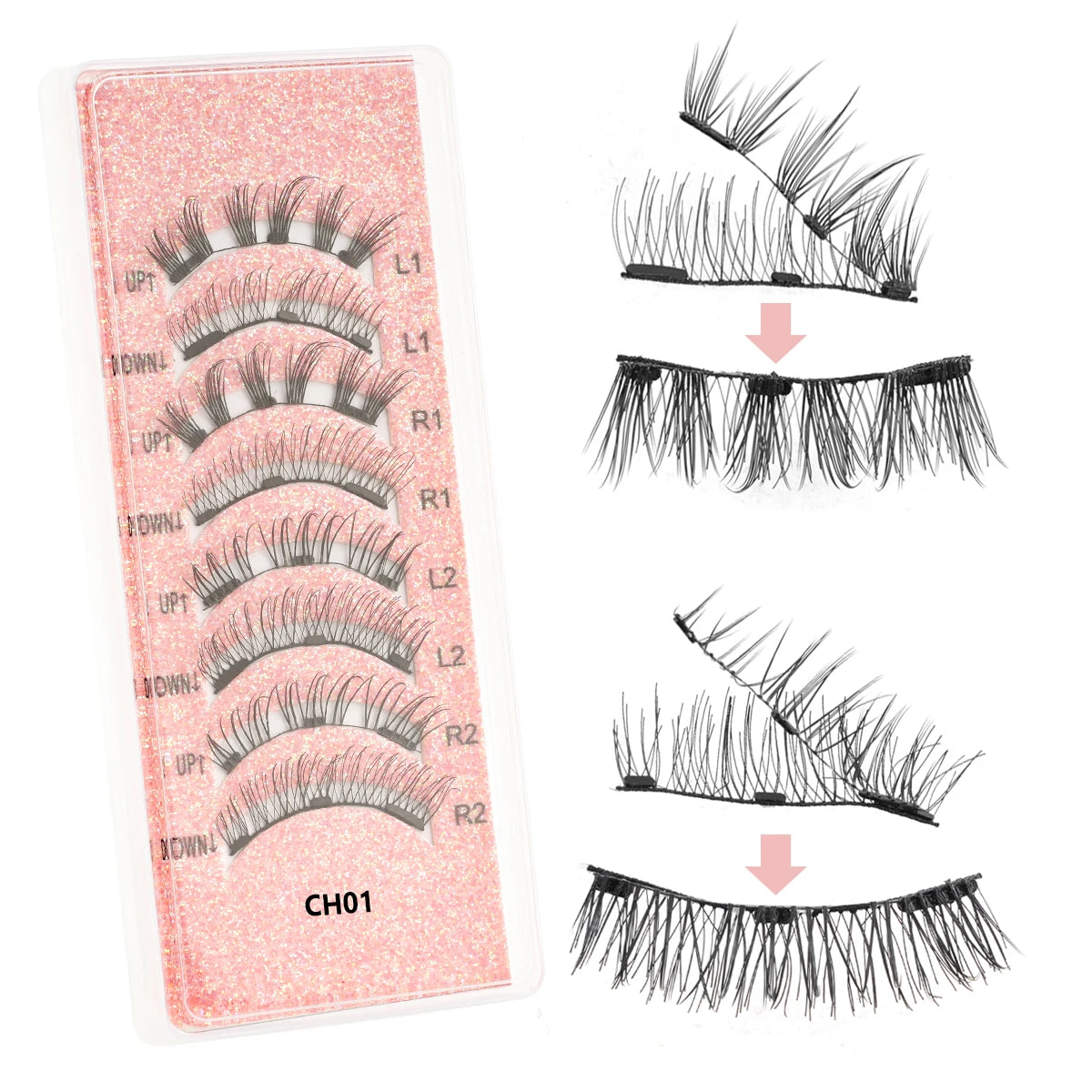1/2 Pair Reusable Magnetic Eyelashes Tweezers Set Faux Mink Lashes Handmade 3D Natural False Eyelashes and Magnetic Tweezers Set