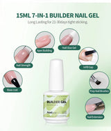 Nailpop 7-in-1 Builder Nail Gel Fast Building Gel Nail Polish Clear White Pink Nude 15ml Nail Tip Reinforcement and Extension