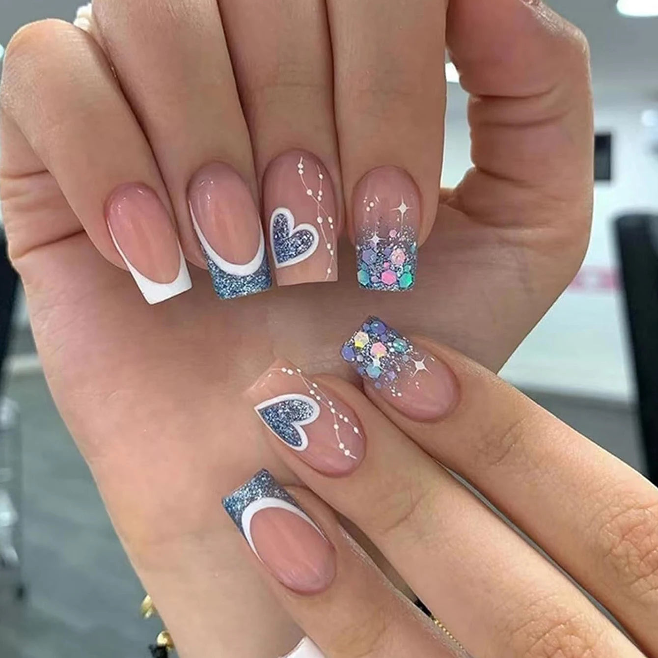 24 PCs Short French Gradient Love Nails with 1 Jelly Gel and 1 Nail File-For Girl Mother Women Gift