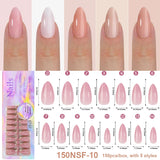150Pcs/Box Acrylic Press on Nails Full Cover Fake False Tips Soft Gel Extension T-shaped Oval Capsule Almond Sculpted Salon DIY