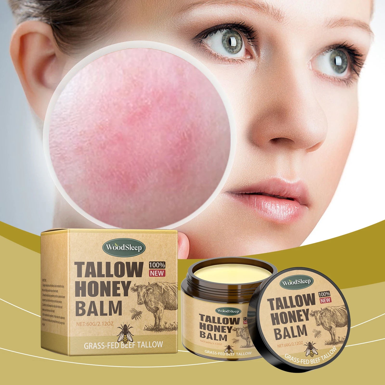 Beef Tallow Honey Balm Moisturizing Hydrating Face Cream Body Lotion Fades Fine Lines Tighten Soothen Brightening Facial Skin