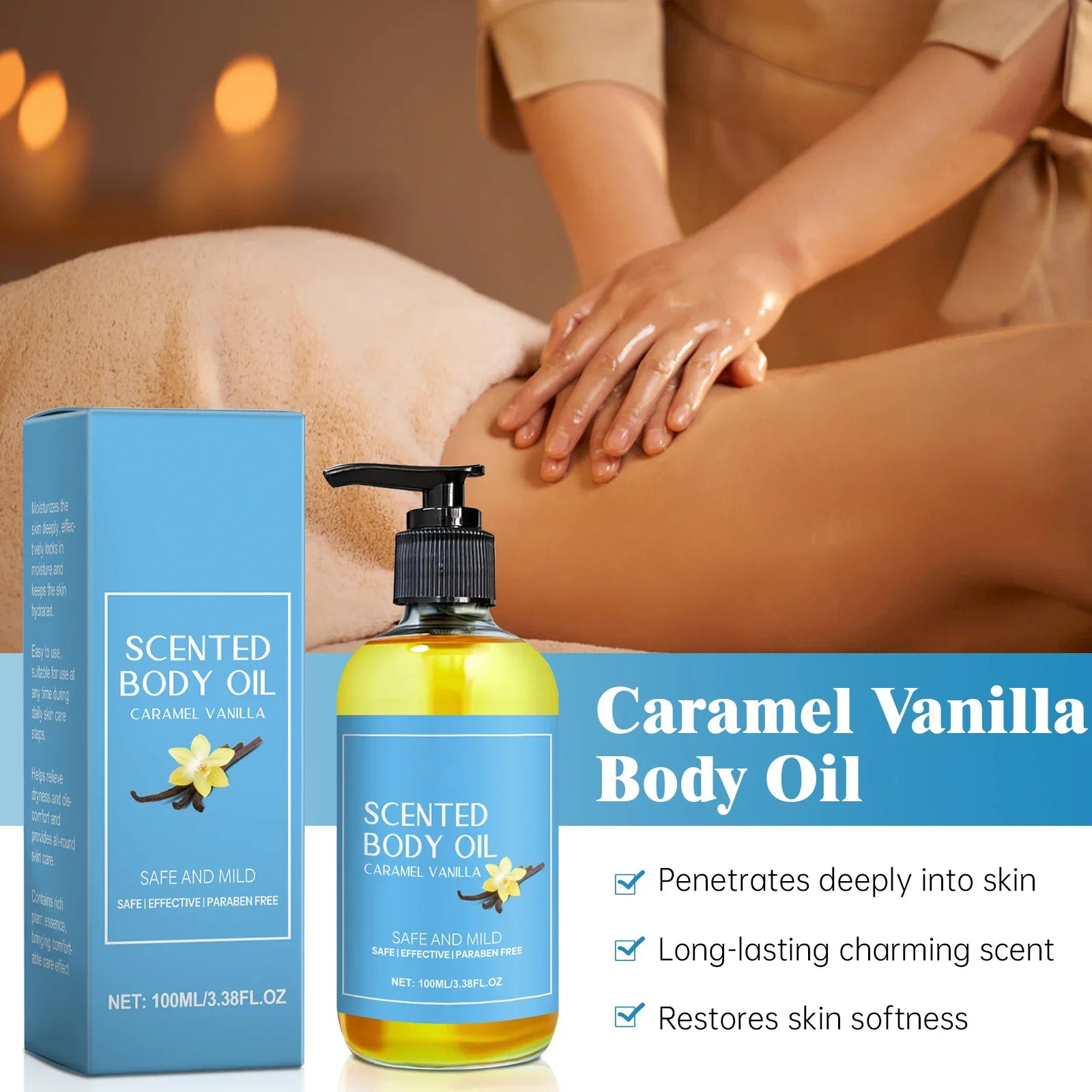 1-5pcs Stress Relief Body Oil with Vanilla - Deeply Moisturizes & Soothes Muscles, Herbal Formula for Relaxing Bath & Massage.