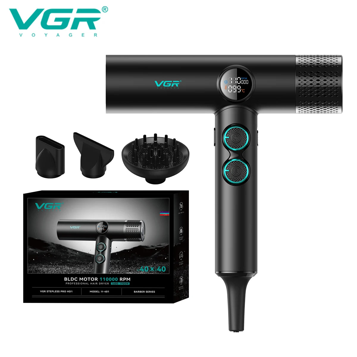 VGR Hair Dryer Professional Hot and Cold Adjustment 110000 RPM Blow Dryer Brushless Motor Hair Styling Blow Dryer Machine V-401