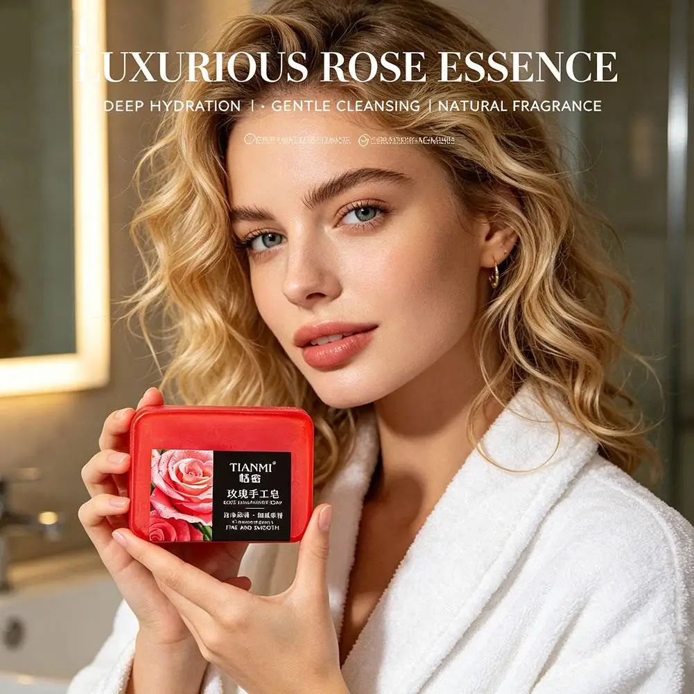 Rose essential oil soap deeply cleanses your face and body, leaving a long-lasting fragrance while moisturizing and hydrating