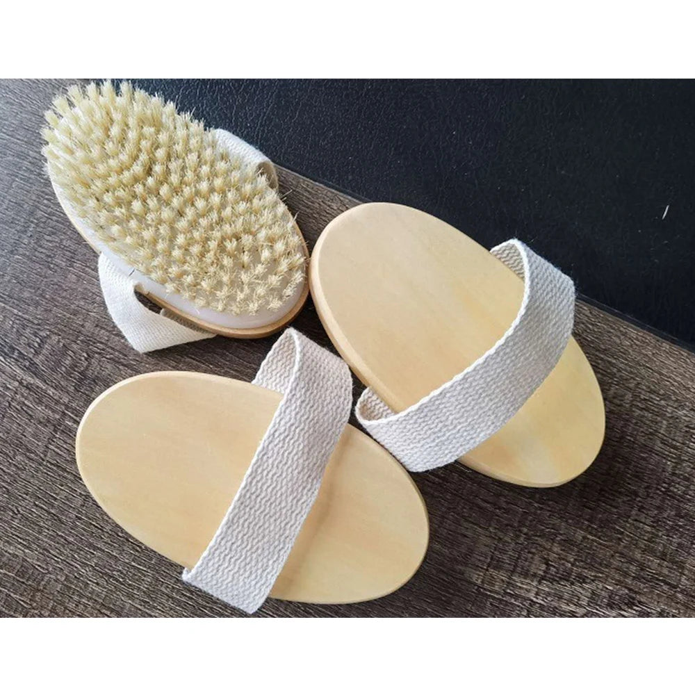 Skin Body Brush Natural Pig Bristles Dry Skin Exfoliating Body Massage Cleaning SPA Tool For Cellulite Lymphatic Drainag