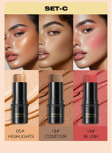 1 Set of 3 Contouring Sticks, Highlighter Stick, Blush Stick, 3-Piece Cream Contouring Set, Create Facial Contours, Non-Greasy