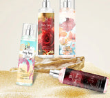 The fragrance spray has a long-lasting, faint floral scent with a fruity note. It is a fragrance body spray without alcohol.