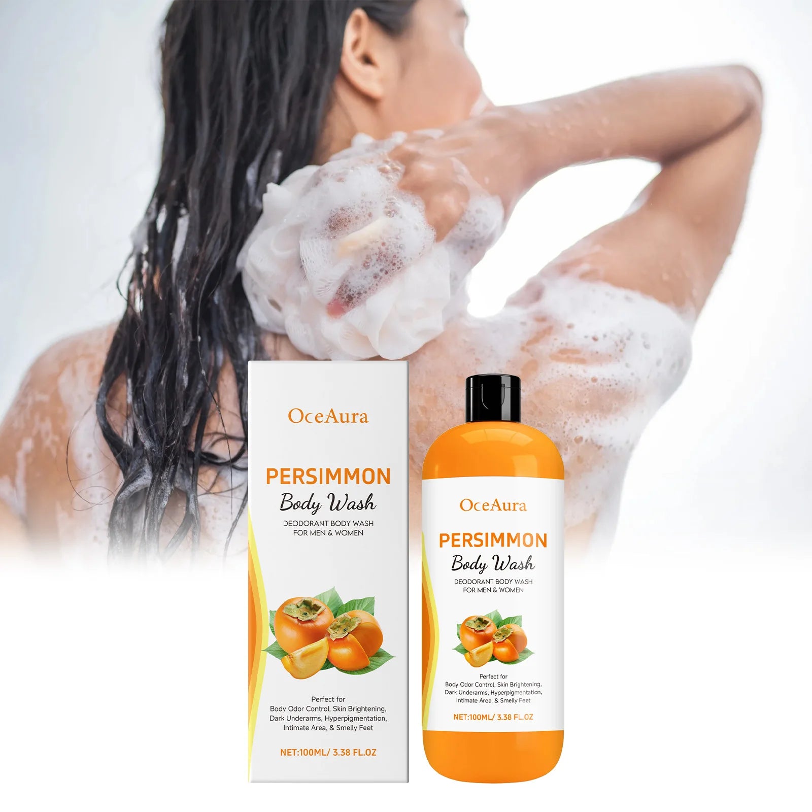 Persimmon Body Wash Gel Gentle Cleansing Moisturizing Skin Exfoliating Shower Gel Smooth Soft Body Odor Remover Bath Products