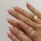 24Pcs Autumn Winter Matte Almond False Nails with Glue Rose Leaf Printing Nail Art Simple Full Cover Press on Acrylic Nails Tips