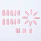 24Pcs Short Square Coffin False Nails French Glitter Wearable Fake Nails Acrylic Full Cover Women Ballet Press on Nails Tips