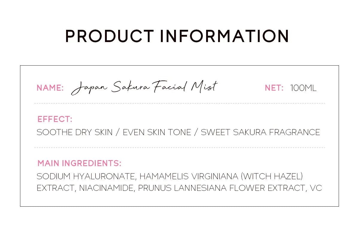 LAIKOU Sakura Facial Mist Brightening Spray Moisturizing Face Serum Brightening Toner Shrink Pores Oil Controlg Skincare 100ml