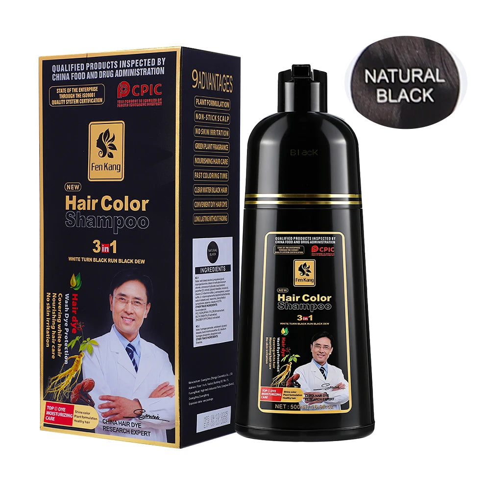 3 in 1 Black Hair Dye Shampoo for Gray Hair Home Herbal Hair Coloring Cream for Men Women Cover White Nourishing Formula 500ml