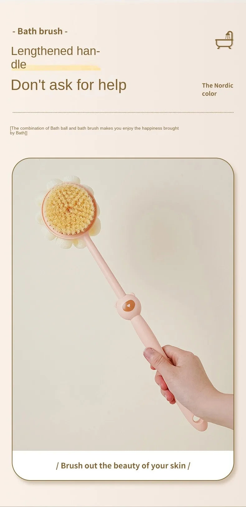 Two Sided Shower Body Brush Silicone Long Handle Bathroom Wash Brush Bathing Massage Back Body Exfoliating Brush Bath Supplies