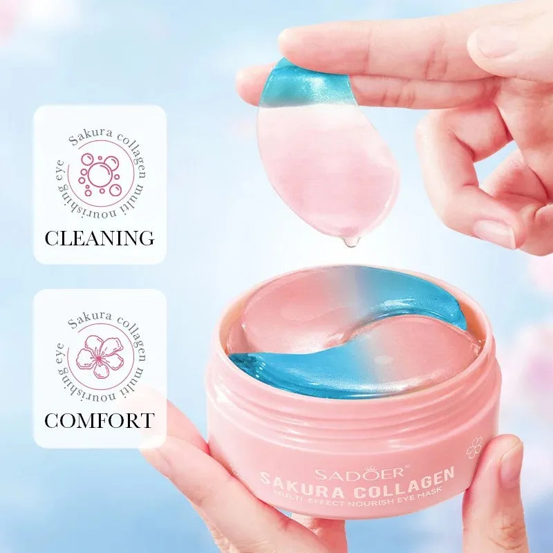 60pcs SADOER Sakura Collagen Eye Mask Anti Dark Circles Eyes Bags Removal Moisturizing Firming Eye Patches Skin Care for Eyes