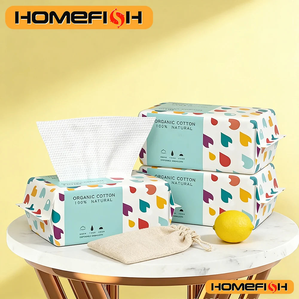 Soft Thick Disposable Cotton Facial Tissues – Dry Cleansing Wipes for Makeup Removing & Skin Care
