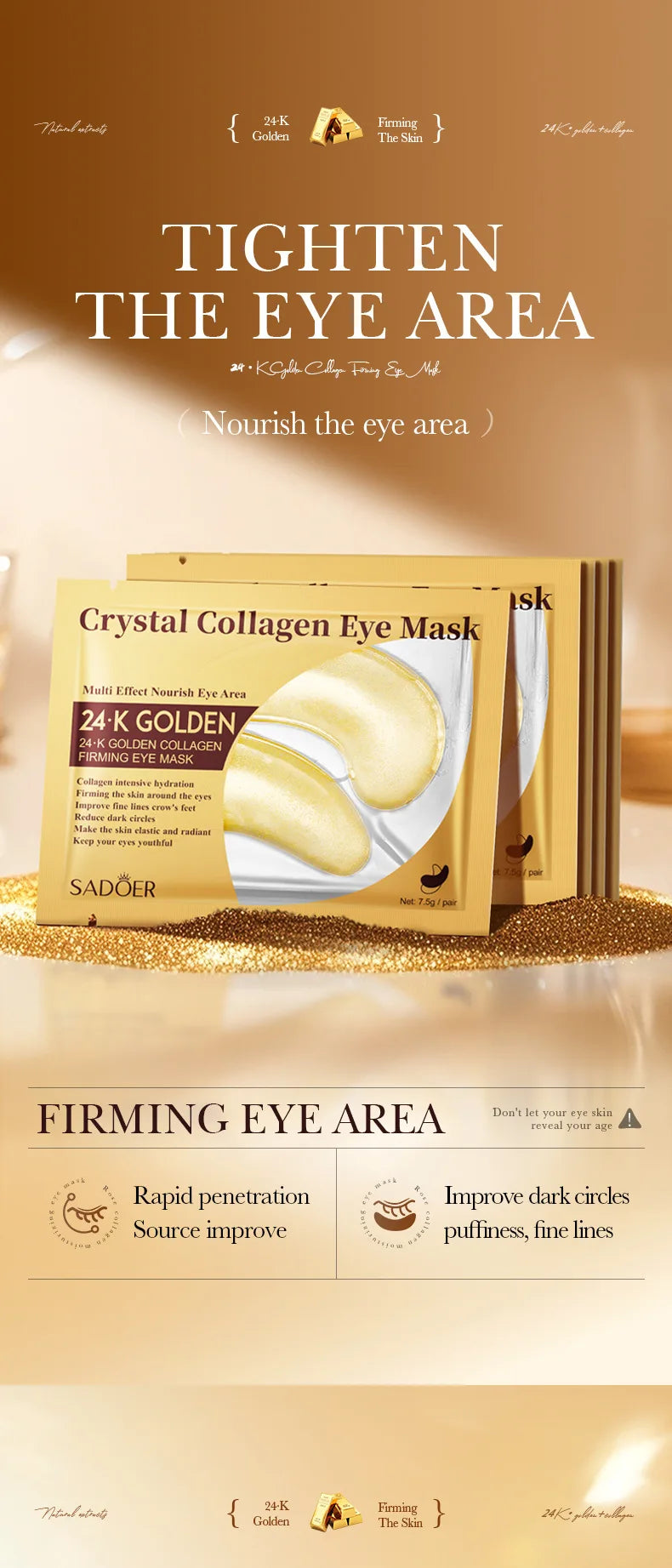 20Pcs=10Pairs Gold Collagen Crystal Eye Mask Skincare Eye Patches Firming Moisturizing Nourishing Eye Skin Care Products