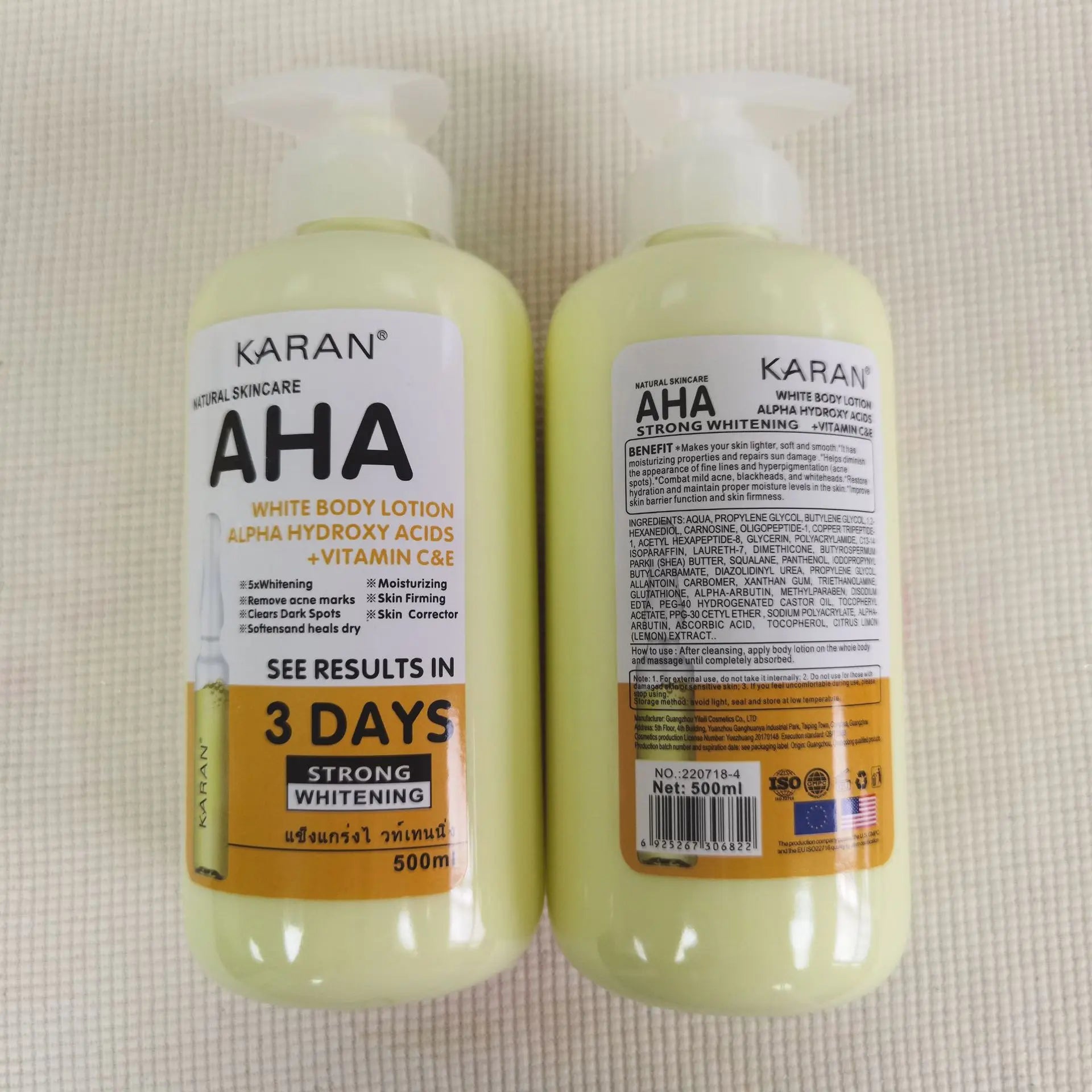 500ml Whitening Body Cream AHA Hydroxy Acids Vitamin C&E Moisturizing Lightening Body Lotion Remove Acne Marks Skin Care