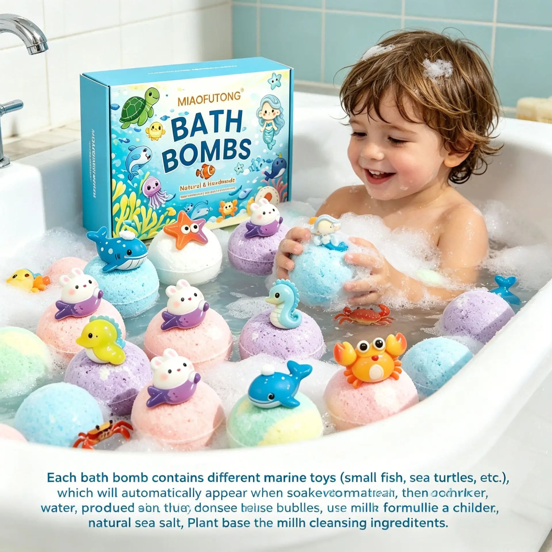 Bath Bombs Gift Set, Ocean Toy Bath Salt Ball Sleeve Box Bath Bombs, Bath Bombs with Surprise Inside, Bubble Bath 60g*12