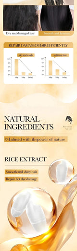 Rice Conditioner Penetrates the Hair Core, Replenishes Hair Nutrients, Repairs Damaged Cuticles, and Improves Dryness, Split Ends, Frizz, and Other Hair Damage Caused by Blow-Drying, Ironing, and Dyeing.