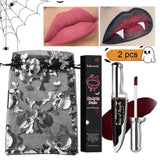 2Pcs Matte Bloody Lip Stain Long-Lasting Water-Resistant Liquid Lipstick Gothic Vampire Halloween Party Lip Tint Cosmetics