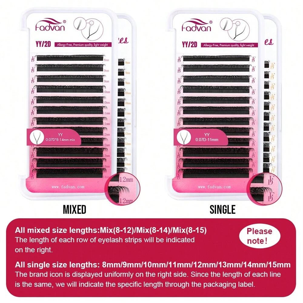 FADVAN YY Shape 6-15mm Lashes 2D 0.07/0.05mm Faux Mink C/D Curl Natural Soft Brazilian Premade Volume Fan Eyelashes Extension