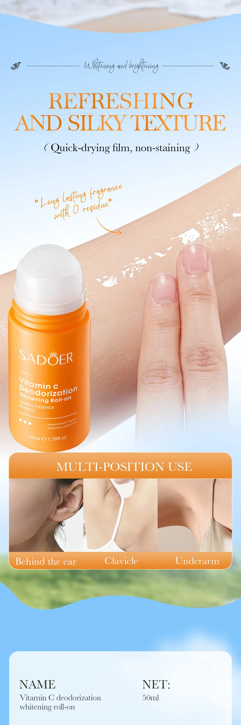 SADOER Vitamin C Underarm Whitening and Brightening Antiperspirant Flavor Roller