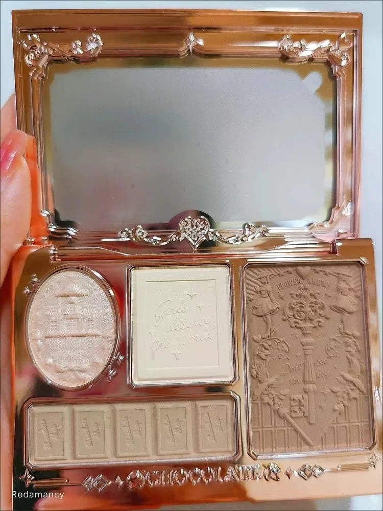Flower Knows Chocolate Wonder-Shop Highlighter Contour Powder Face Palette For Women Bronzer Illuminator original highend makeup