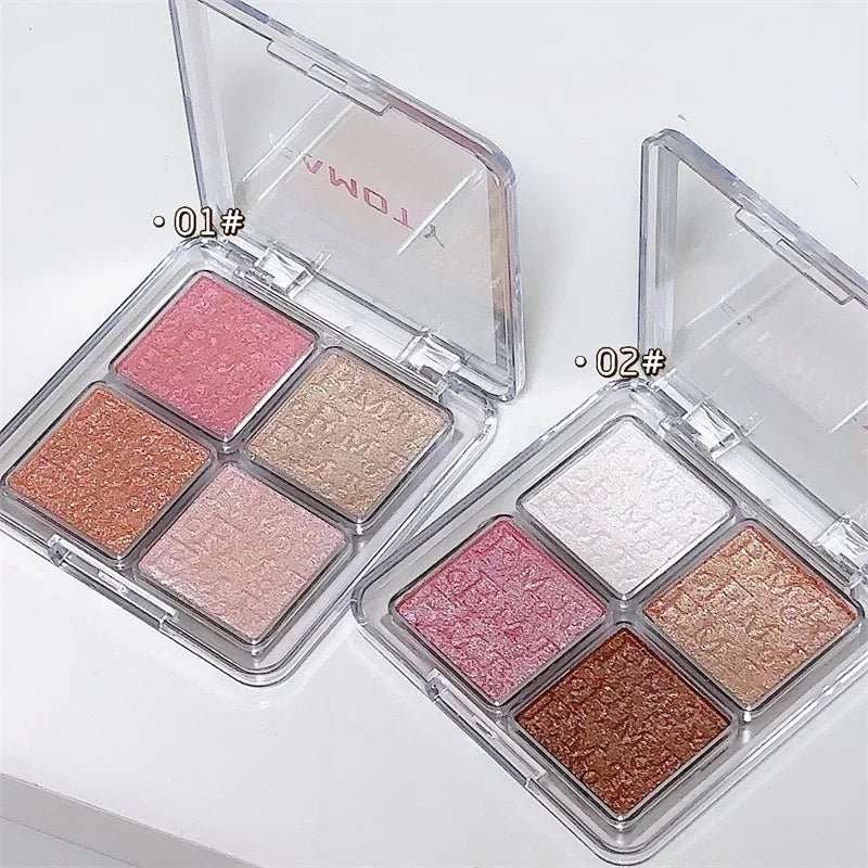 Four Color Glitter Highlighter Powder Palette Diamond High Gloss Shiny High Light Bronzers Face Body Brightening Makeup Cosmetic