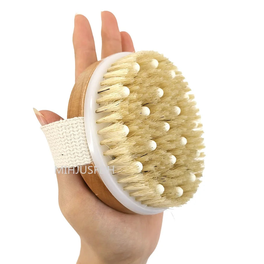 2 In 1 Dry Skin Body Massage Brush Natural Bristle Dead Skin Remover Anti Cellulite Exfoliates Blood Circulation Massage Tools