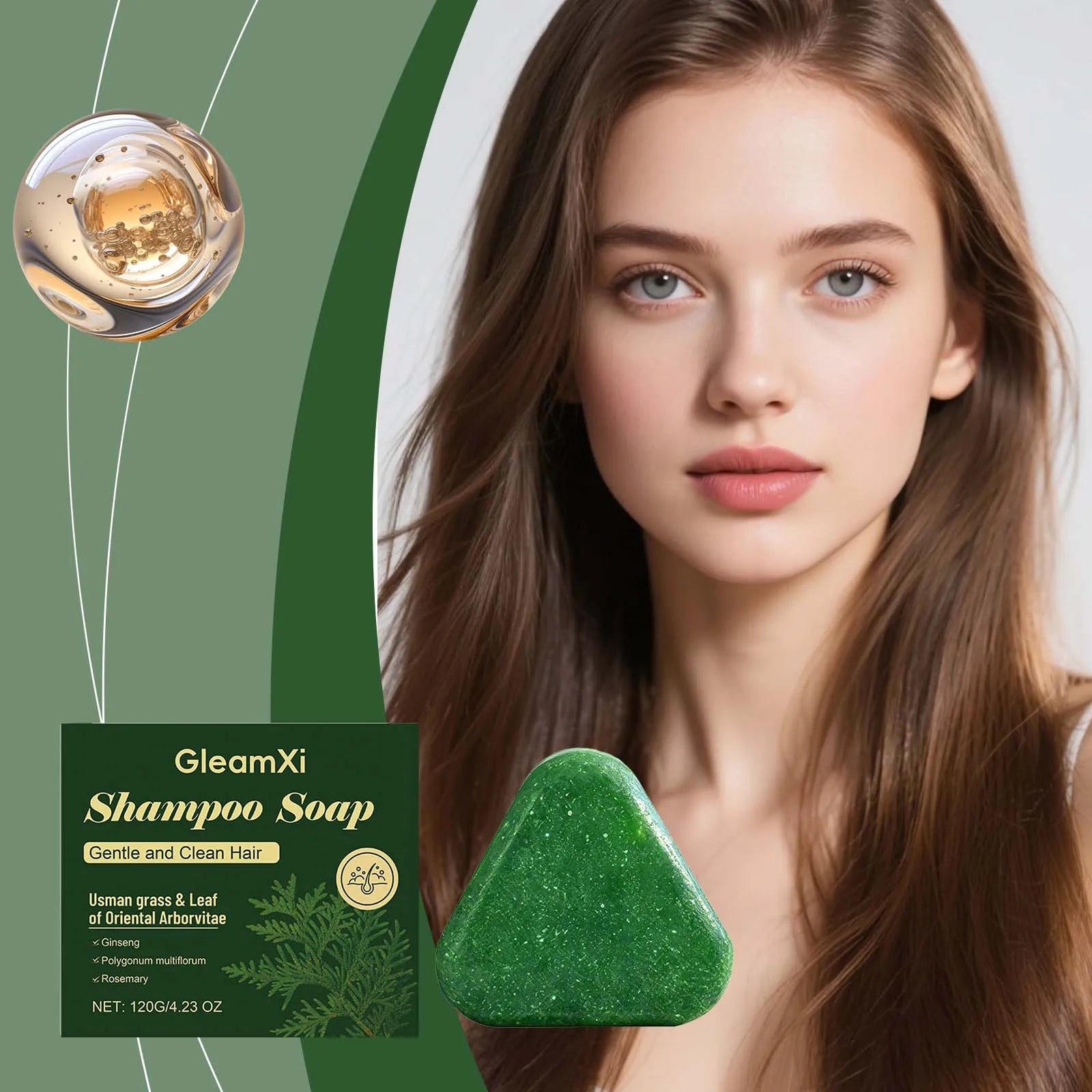 Usman Grass Chamaecyparis Leaf Shampoo Bar - Gentle Cleansing for the Scalp, Nourishing, Voluminous, and Shiny Hair