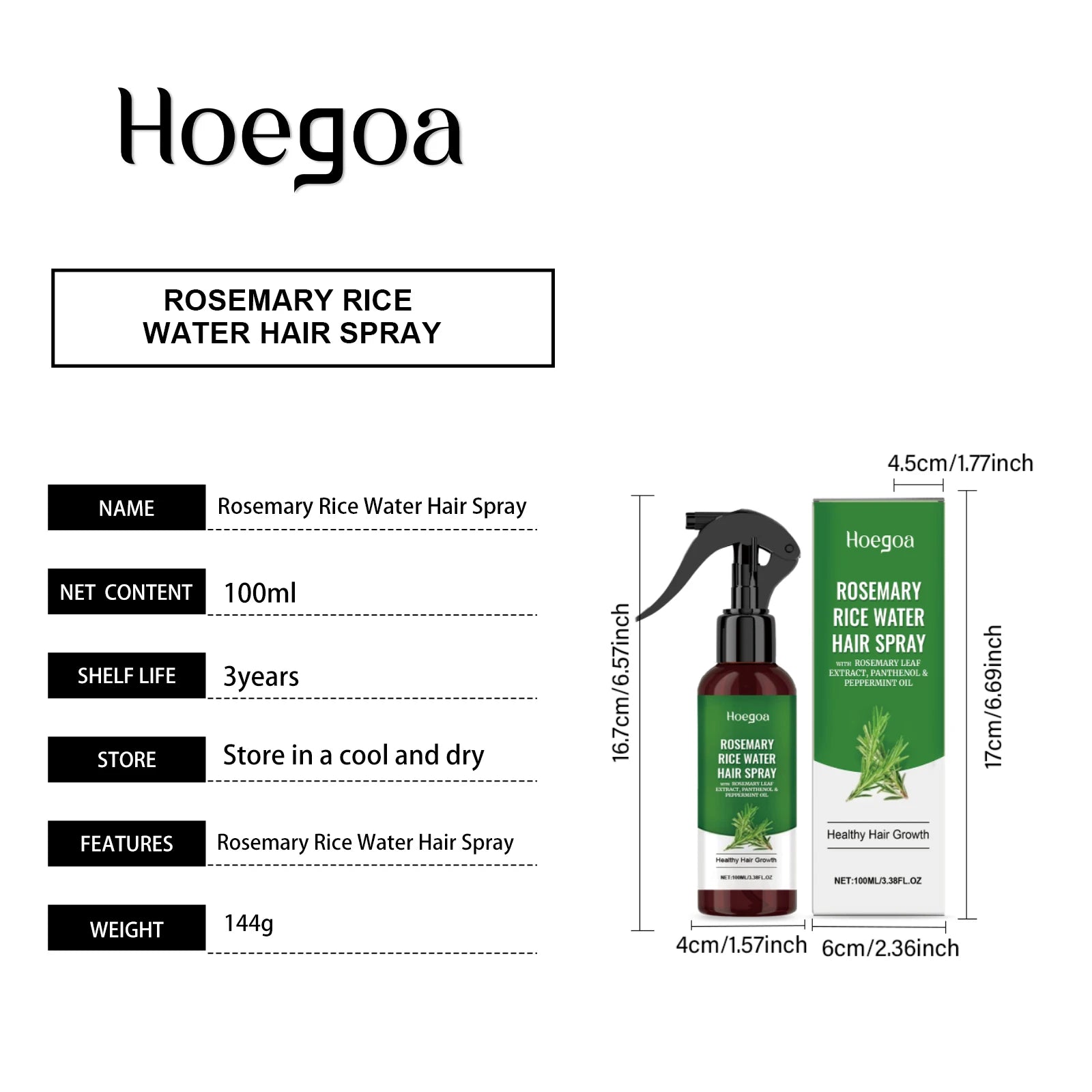 Rosemary Hair Growth Spray with Rice Water Hair Care Oil for Scalp Hydrate Thickness Anti-Flake Soft Smooth Strengthen Hair Mist