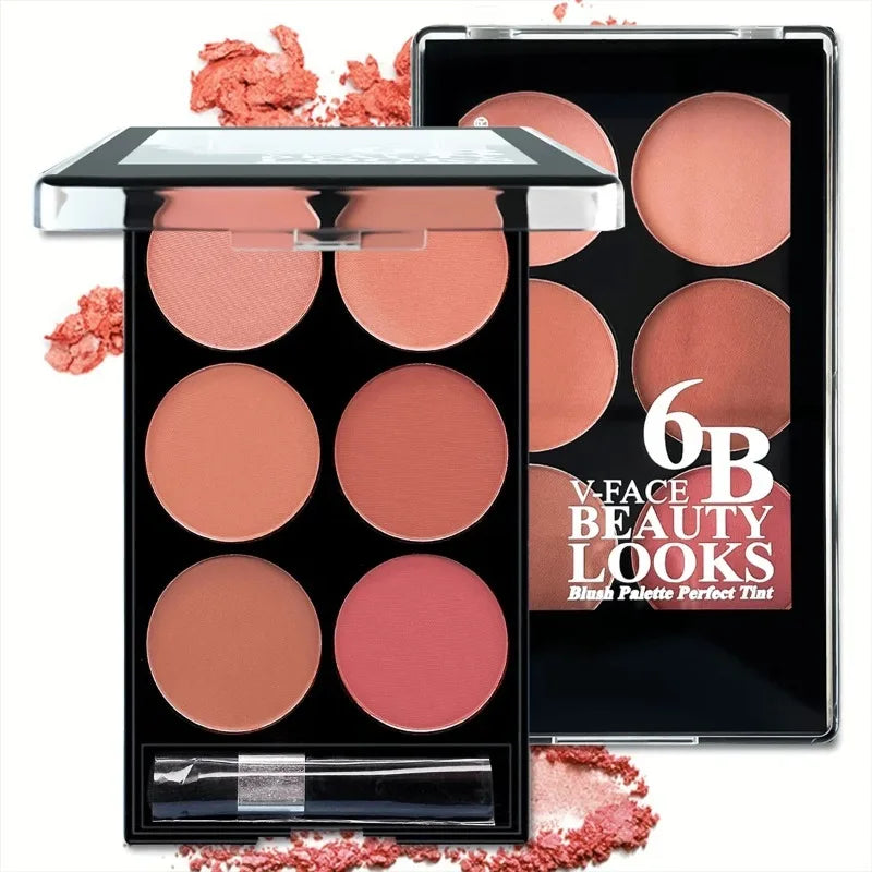 6-color Blush and Contouring All-in-one Palette Pearlescent Matte Powder Face Blusher Glitter Highlighter Blush Makeup Palette
