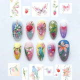 24PCS Medium Almond Press On Nails Wine Red Cute Cartoon Rabbit Bowknot Plaid Pearl False Nails Kawaii Nails Full Cover Wearable