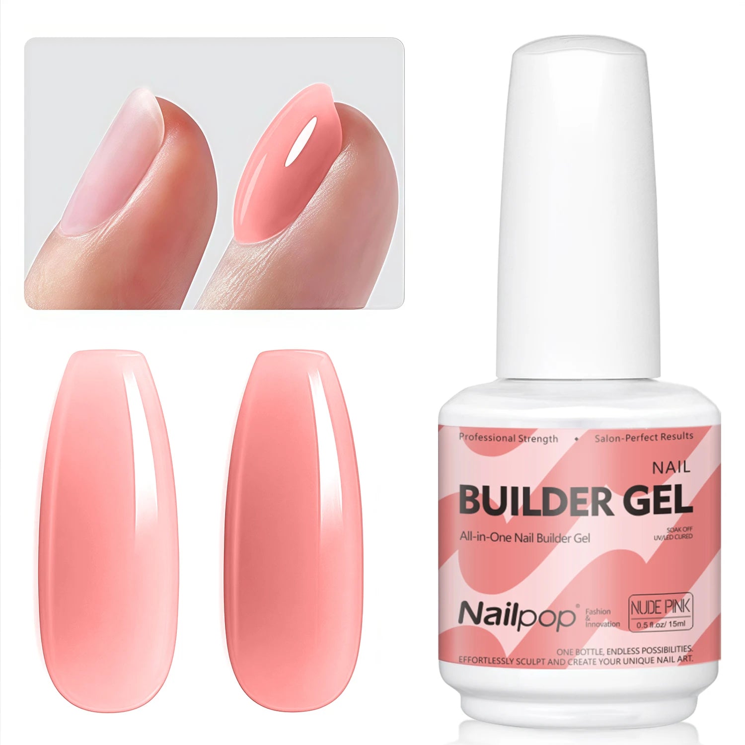 Nailpop 7 IN 1 Nail Glue Gel 15ml Gellack UV Nails Builder Gel Apex & Extension Soak off Base Gel Top Coat  HEMA FREE
