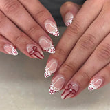 24Pcs Autumn Winter Matte Almond False Nails with Glue Rose Leaf Printing Nail Art Simple Full Cover Press on Acrylic Nails Tips