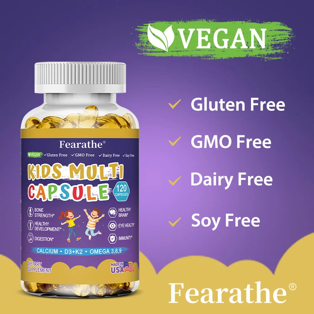 Kids Multivitamins Capsules - with D3+K2,Calcium - Promote Brain Development, Enhance Immunity,Support Digestion Healthy