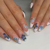 24Pcs Autumn Winter Matte Almond False Nails with Glue Rose Leaf Printing Nail Art Simple Full Cover Press on Acrylic Nails Tips