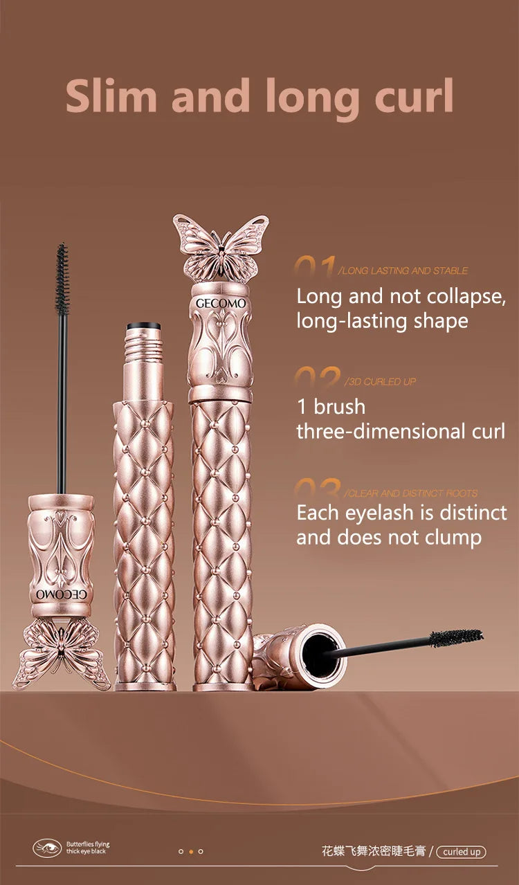 GECOMO Butterfly Flying Volume Mascara Curl Long-lasting Makeup Thin Brush Eyelash Primer Shape