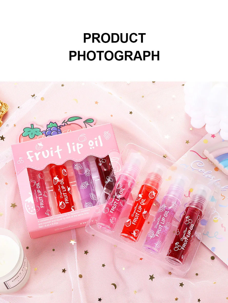 Rolling Bead Lip Oil Set of Four Moisturizing Lotion, Hydrating Roller Ball Mouth Oil, Anti-Drying, Colorless and Transparent