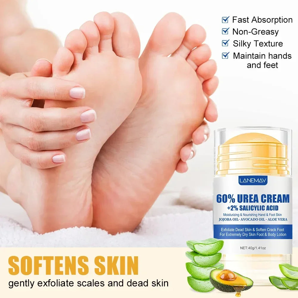 40g Ultra-Hydrating 60% Urea Foot Cream Aloe Vera for Softening Dry Cracked Feet - Gentle Exfoliation Daily Foot Care Solution