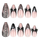 Black Cool Fake Nails Halloween Bat Press on Nails Almond Decorated Nail Tips Rivet Bow False Nails 24pcs Reusable Acrylic Nails